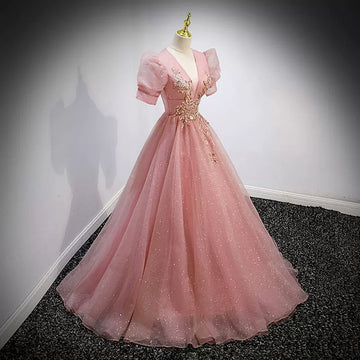 Ball Gown Pink Prom Dresses Sexy Evening Dress HZ1023